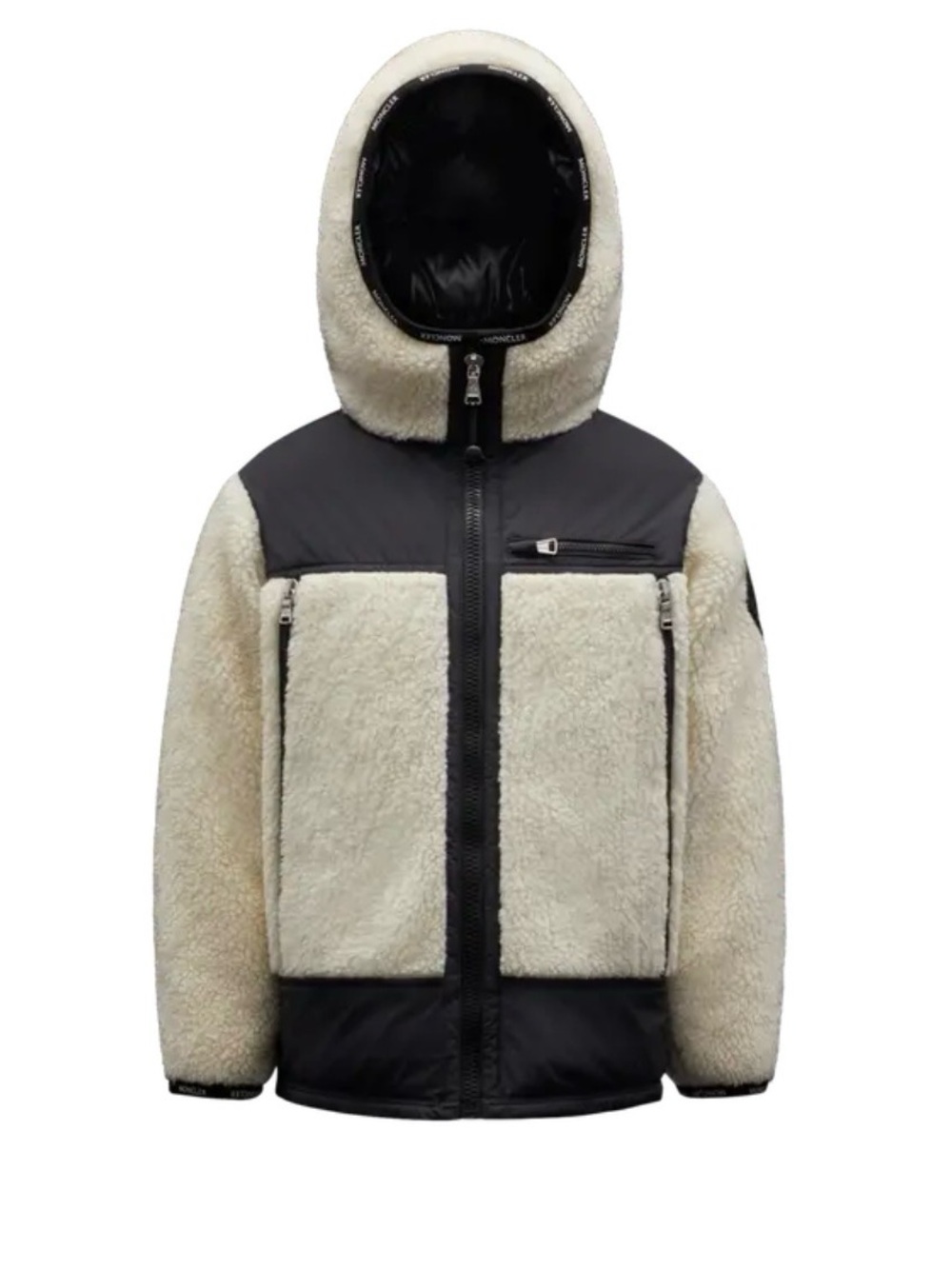 Moncler Kids Cream & Black Hooded Sherpa Puffer Jacket